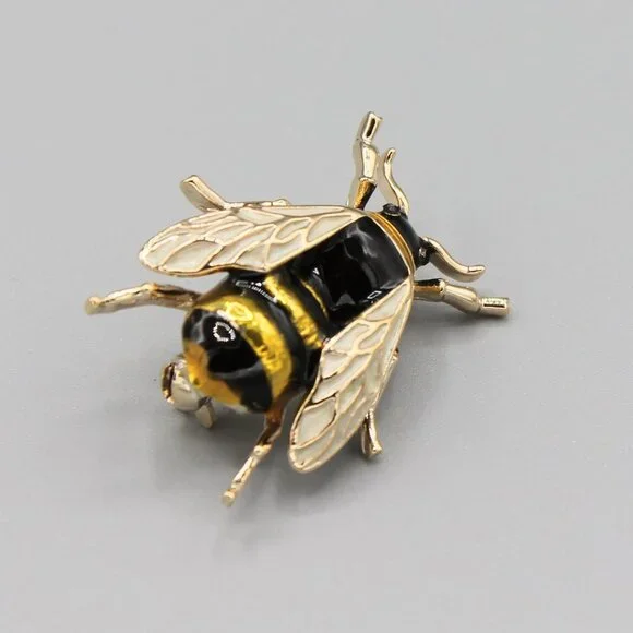 Bee pin brooch jewelry insect animal black gold tone fashion cute adorable - Picture 3 of 6